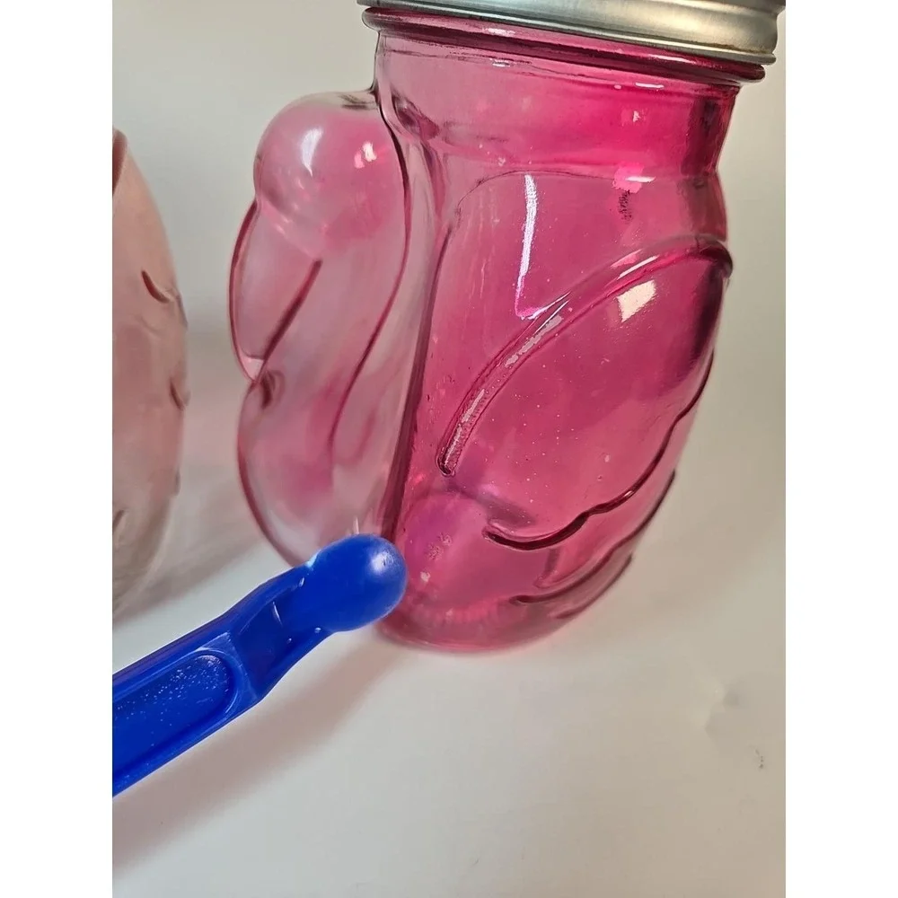 Toucan Shaped Mason Jar Drinking Glass Cup Set of 3 Hot Pink